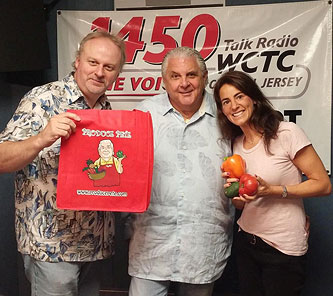 After participating in a radio segment with “Produce Pete” Napolitano in NJ in July 2015, Susan posed with Pete (center) and WCTC radio host Bert Baron